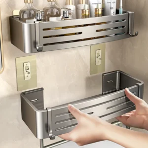 No-Drill Aluminum Towel Rack & Shower Caddy