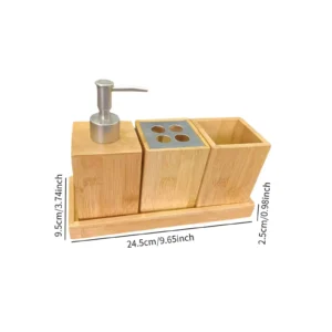 4pc Bamboo Bath Set: Toothbrush Holder, Tray & Cup
