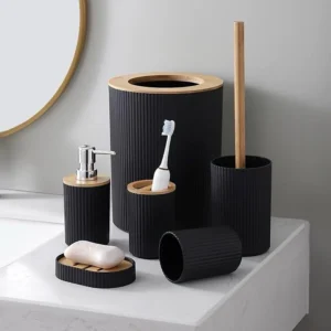 6-Piece Bathroom Set: Toothbrush Holder, Trash Can & More