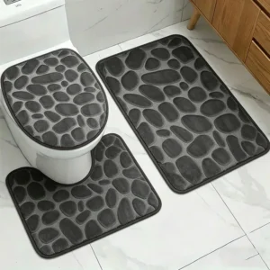 Solid Stone Bath Mat Set - Non-Slip, Soft & Absorbent