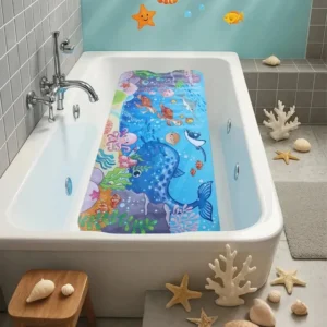 1pc 40x100cm Non-Slip Cartoon Bathtub Mat with Suction Cups