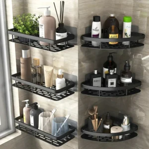 Aluminum Alloy Shower Shelf, No Drill Kitchen Bathroom Organizer