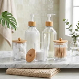 4-Piece Bathroom Set: Soap Dispenser & Toothbrush Holder