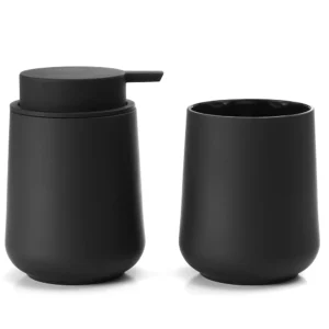Matte Black 2-Piece Bathroom Soap Dispenser & Cup Set
