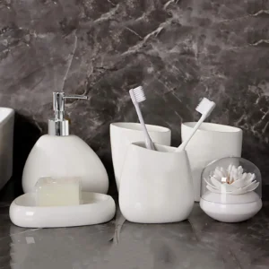 Luxury Ceramic Bathroom Accessory Set, 4-Piece Vanity Countertop Kit