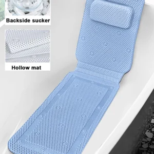 Extra Long Bathtub Mat with Pillow & Suction Cups - Non-Slip