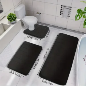 3pc Non-Slip Bathroom Floor Mats Set, Absorbent Quilted Carpet
