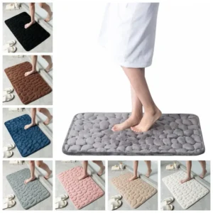 Cobblestone Non-Slip Bath Mat, Absorbent Washable Rug