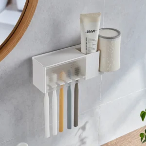 Suction Cup Toothbrush Holder Bathroom Shelf Organizer