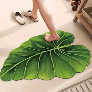 VIKAMA Green Non Slip Bath Mat, Quick Dry Leaf Design
