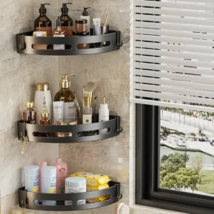 No-Punch Bathroom Shelf Organizer, Shower Caddy Towel Rack
